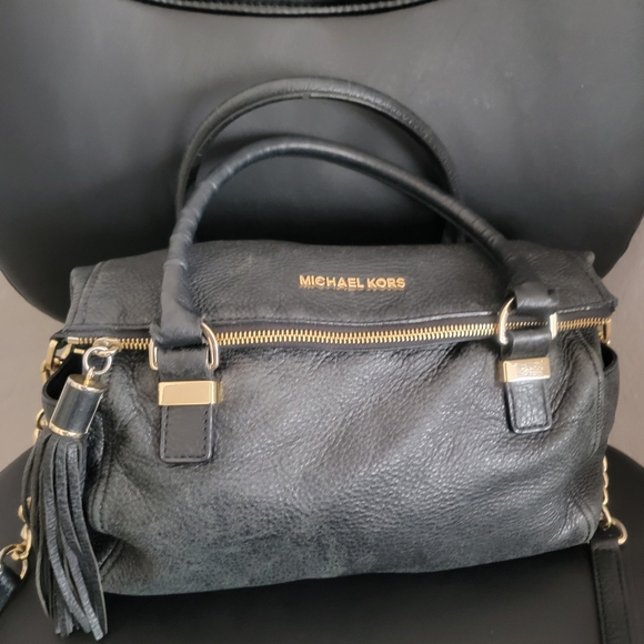 Preloved michael Kors black leather multi pocket foldover zip closure satchel - Picture 9 of 9